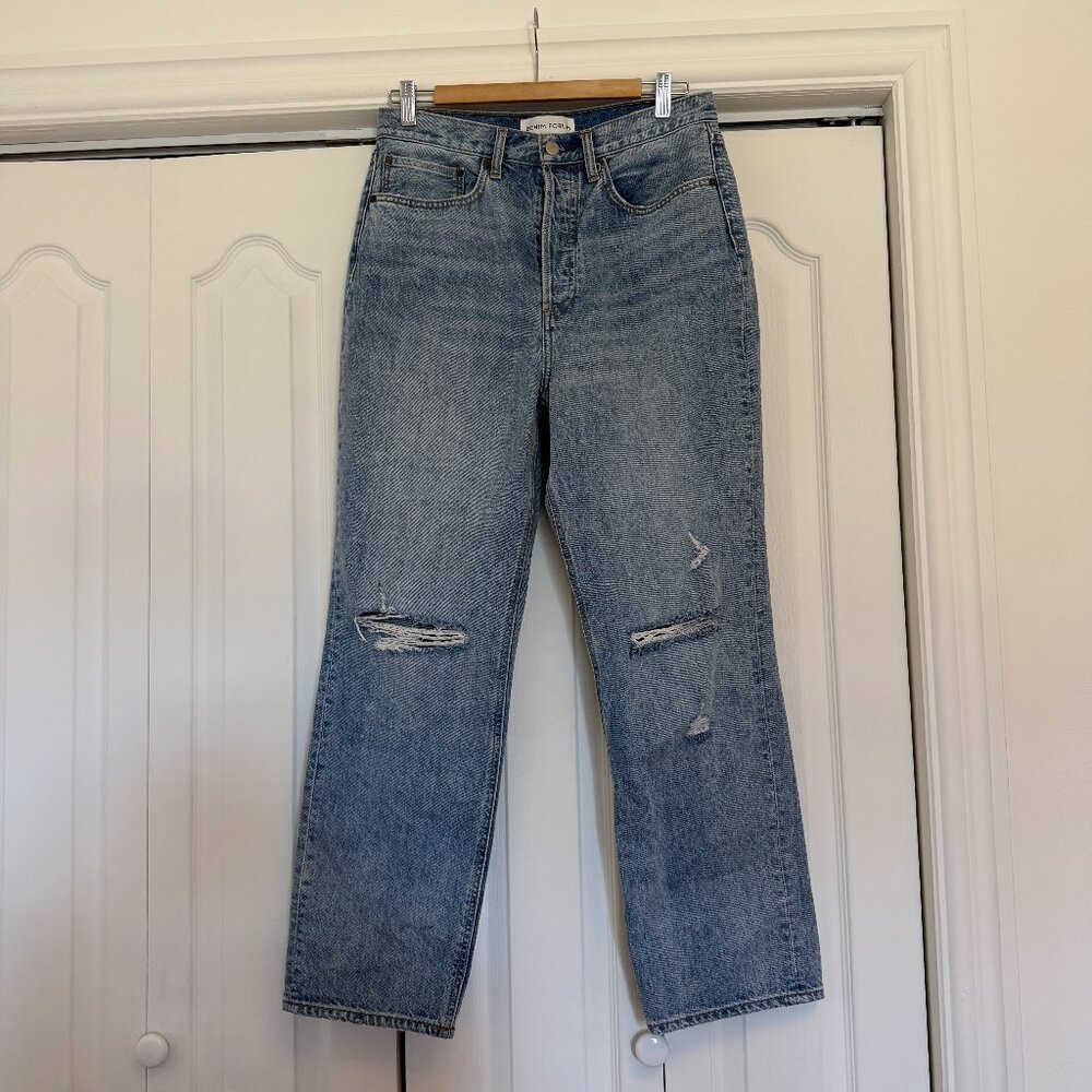 Denim Forum High-Rise Distressed Straight Jeans